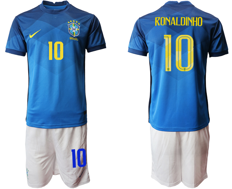 Men 2020-2021 Season National team Brazil away  blue #10 Soccer Jersey1
